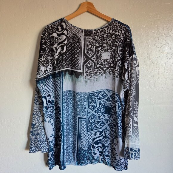 Johnny Was Biya Ubre Velvet Silk Tunic Top Blue Multicolor Sz Womens Small Boho - Picture 8 of 12